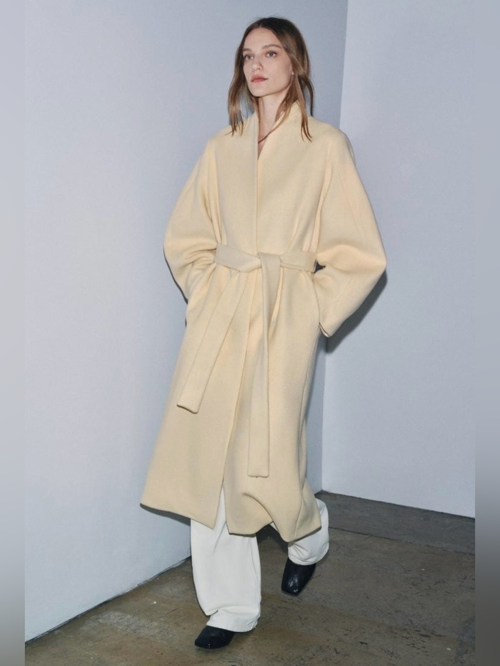 Zara ZW Collection Italian Fabric Oversized Wool Blend Coat XS Vanilla